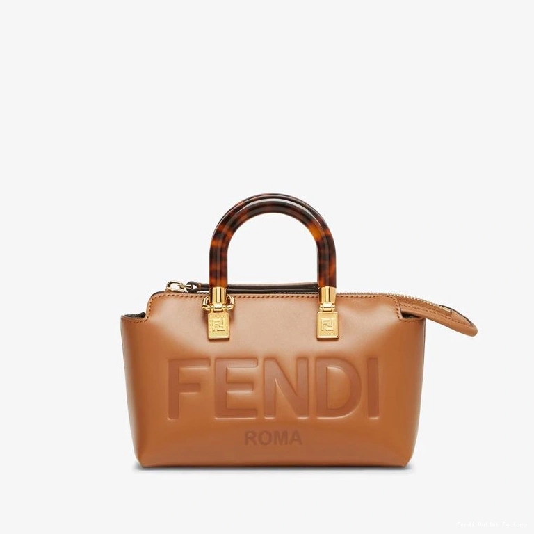 Affordable HOT Calf By Way Mini ROMA The Bag Boston Fendi In Logo Leather Brown 0808